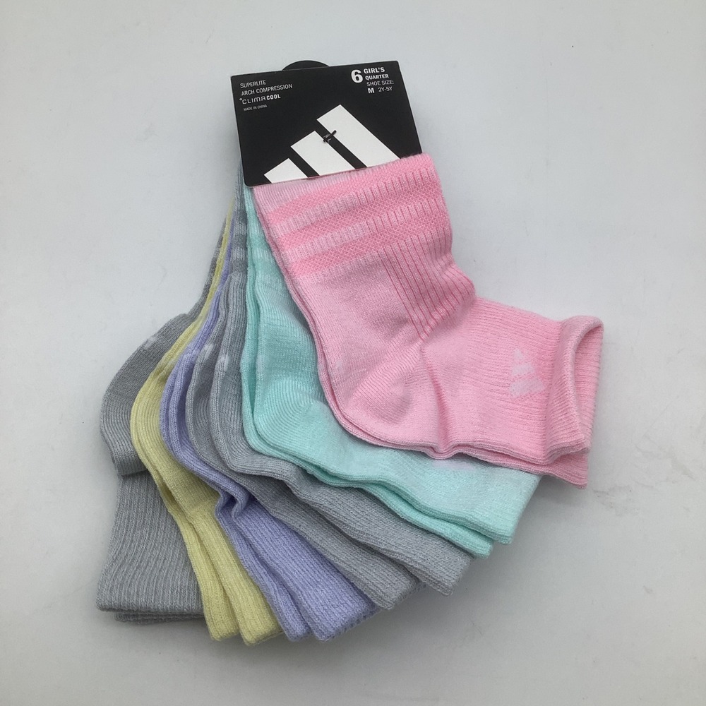 Adidas Superlite ClimaCool Quarter Socks 6 Pair Pink Blue Grey Size M 2Y-5Y NWT